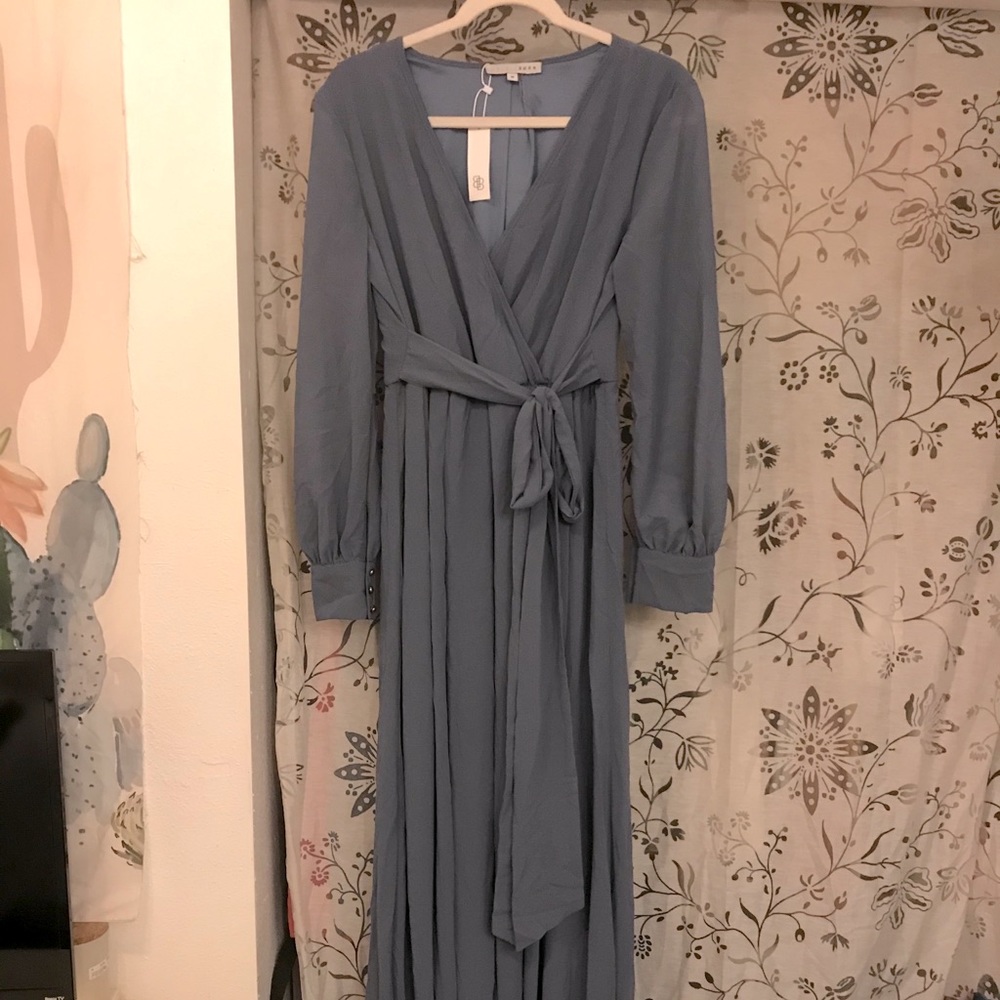 Slate blue floor length dress